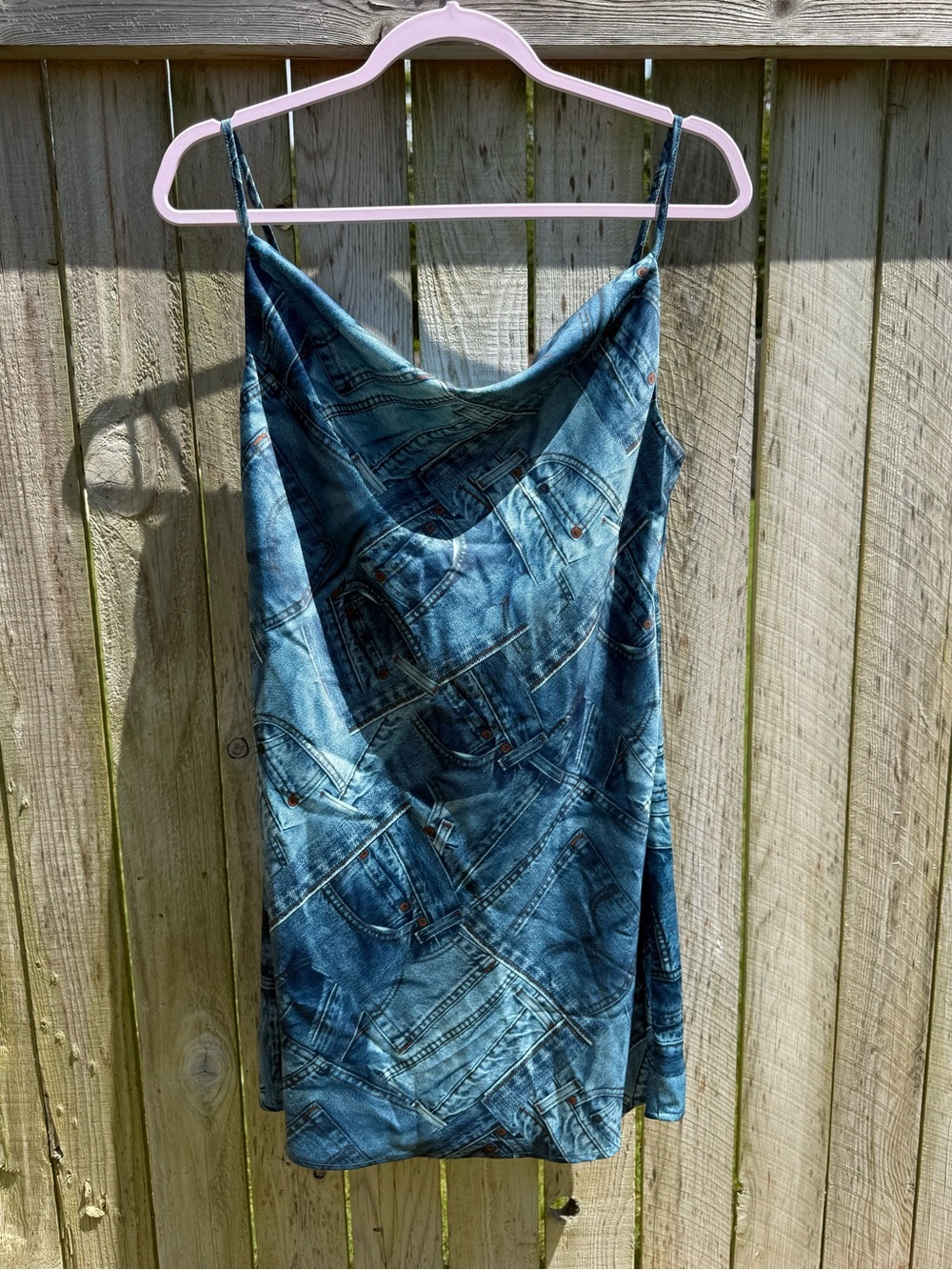 Urban Outfitters Mallory Blue Denim-Print Slip Dress Size Medium